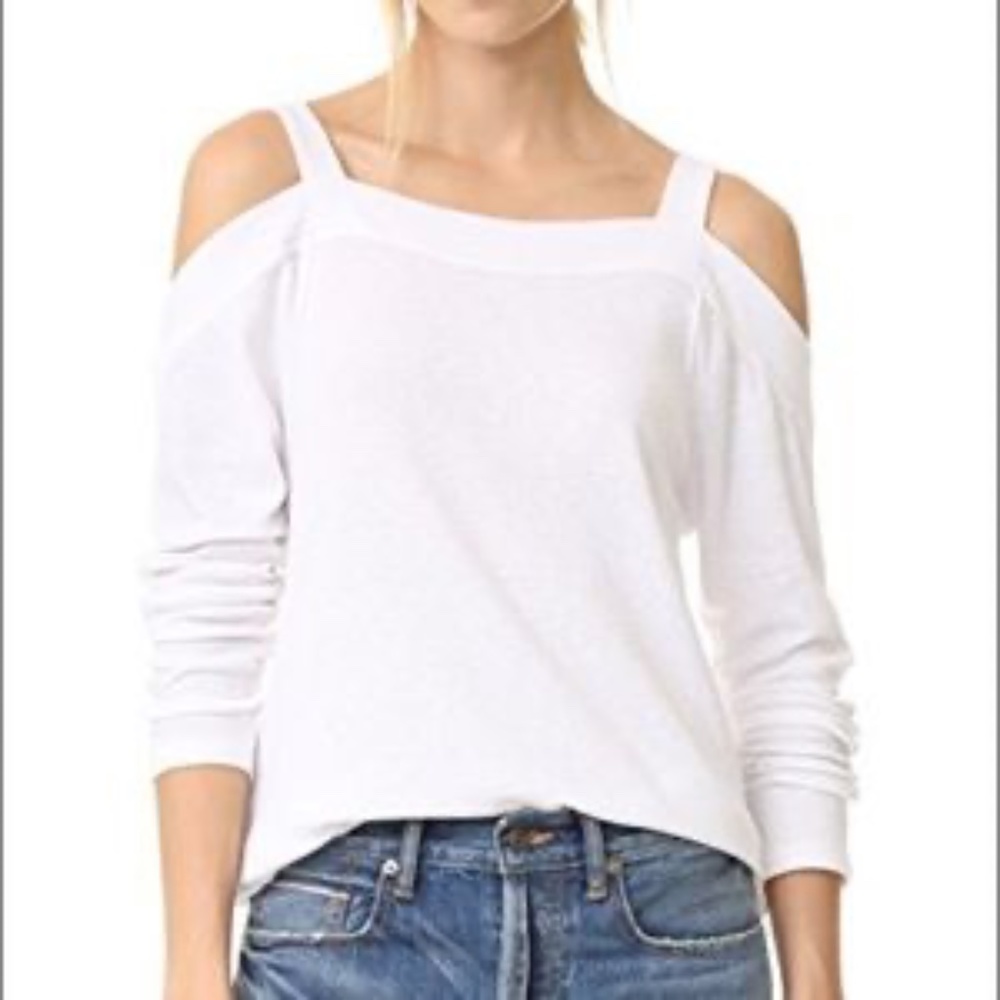 Anthropologie Sol Angeles Ivory Cold Shoulder Waffle Knit Top Size XS